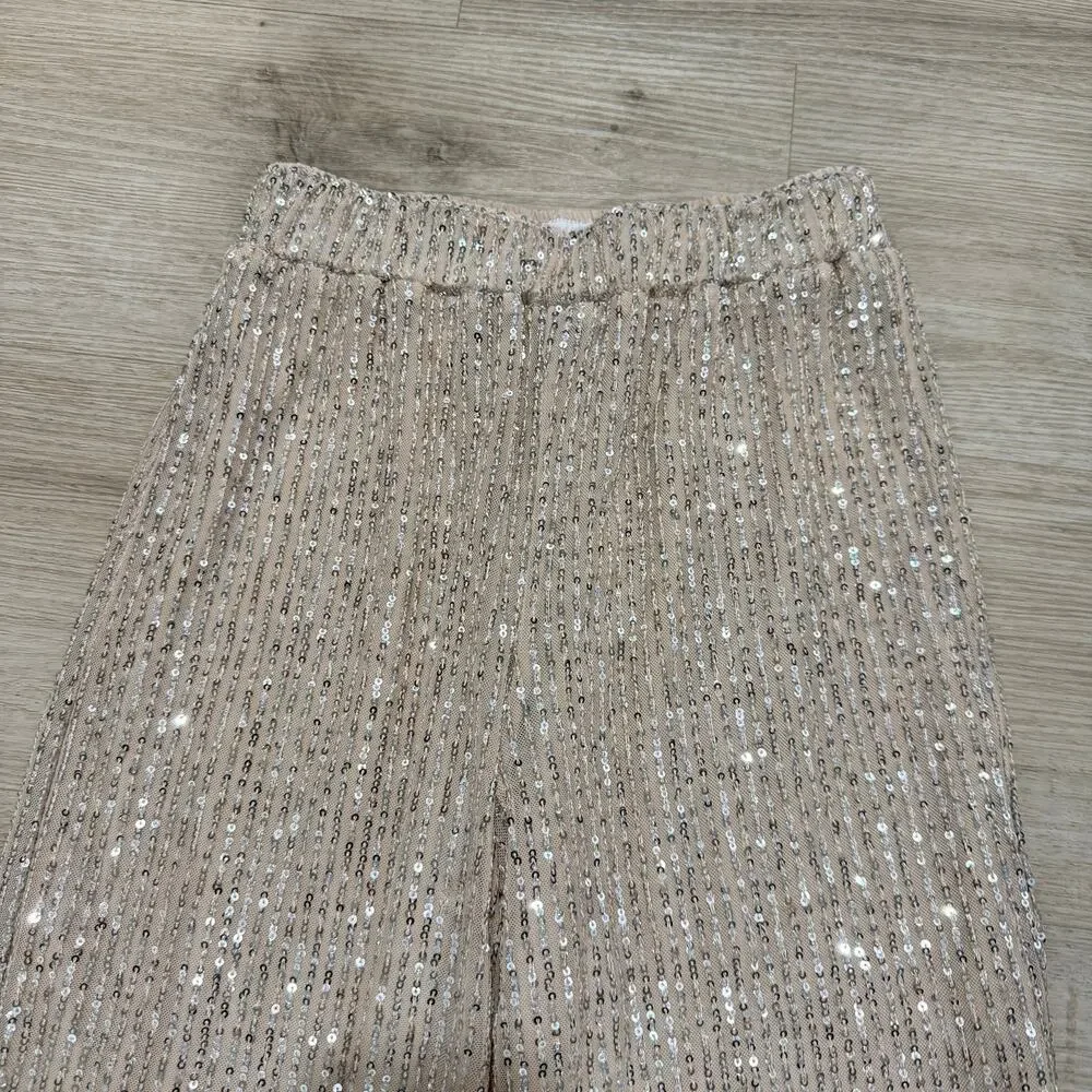 Abercrombie Kids Girls Gold Sequin Pants Wide Leg Party Holiday Occasion 9/10